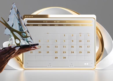 Prêmio em mãos na ANDRELIFAIFER, Viseu, Portugal, PT, com calendário dourado ao fundo.
