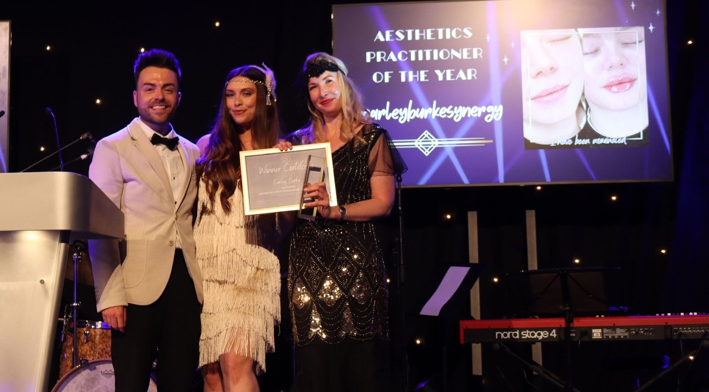 Carley Burke Aesthetics wins Aesthetic Practitioner award in Bexley, England, GB at elegant ceremony.