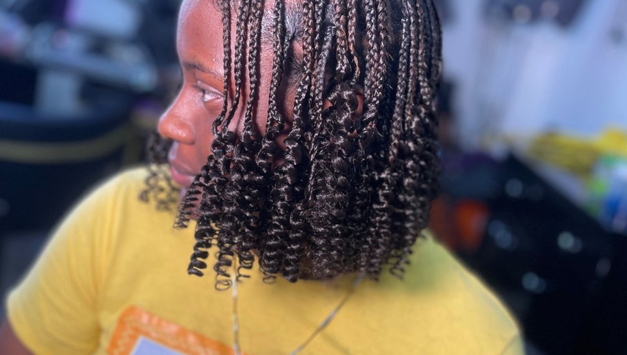 Intricate braided hairstyle with curls at Styled By Mo 🌸, Montego Bay, St. James Parish, JM.