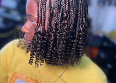 Intricate braided hairstyle with curls at Styled By Mo 🌸, Montego Bay, St. James Parish, JM.