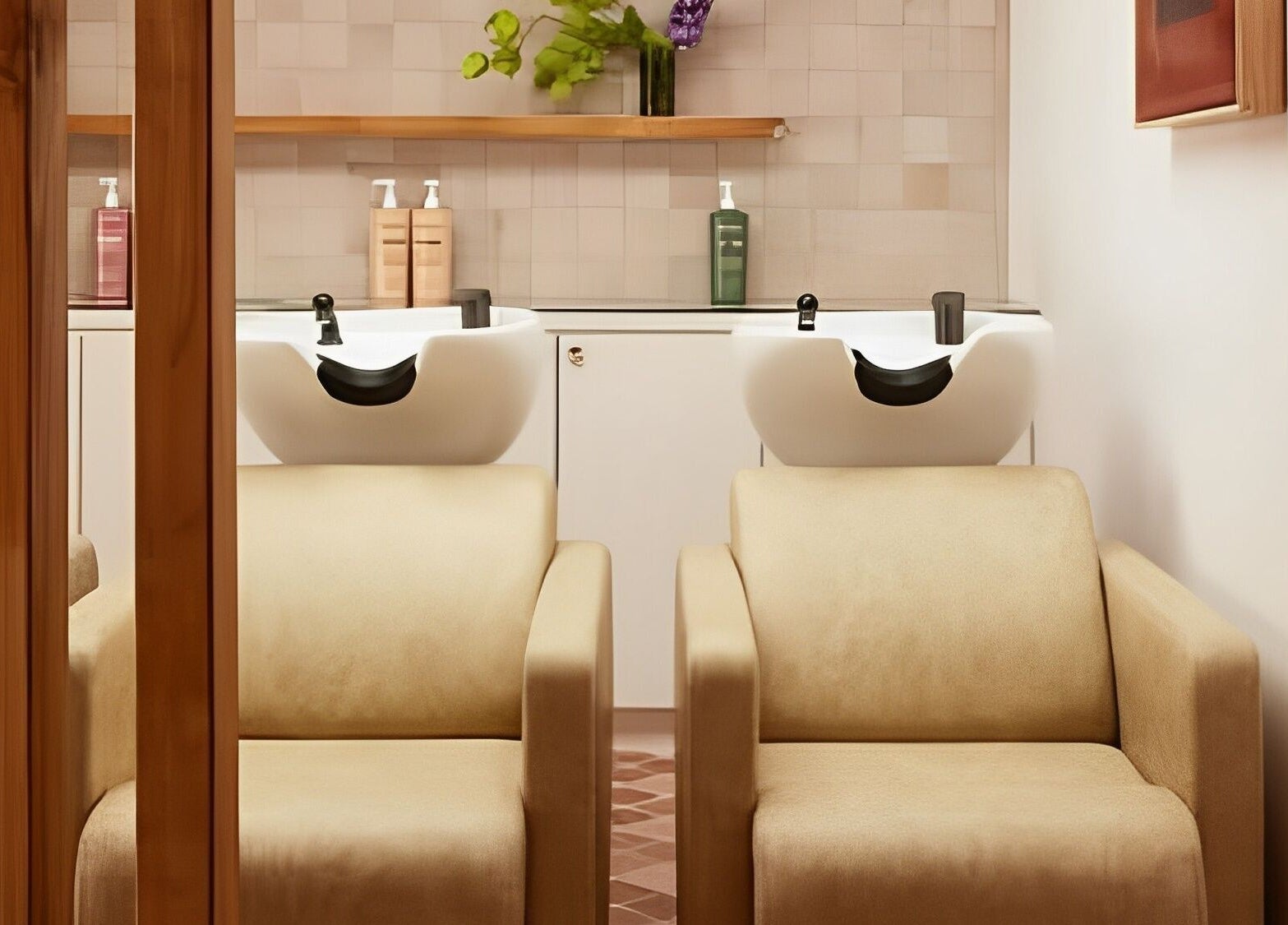 Vincent & Dupree salon wash stations with plush chairs in Waverley, New South Wales, AU.