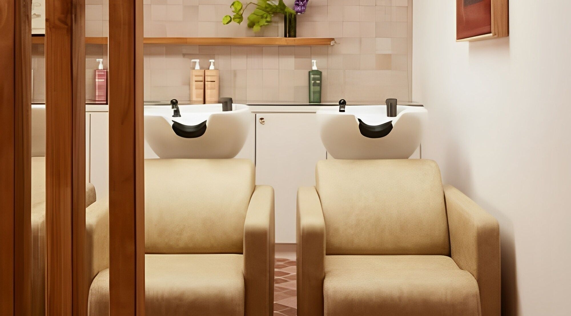 Vincent & Dupree salon wash stations with plush chairs in Waverley, New South Wales, AU.