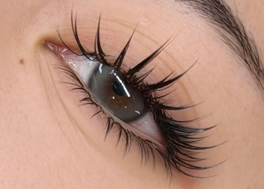 Close-up of expertly applied eyelash extensions at Lushaura Lash Studio, Burnaby, British Columbia, CA.