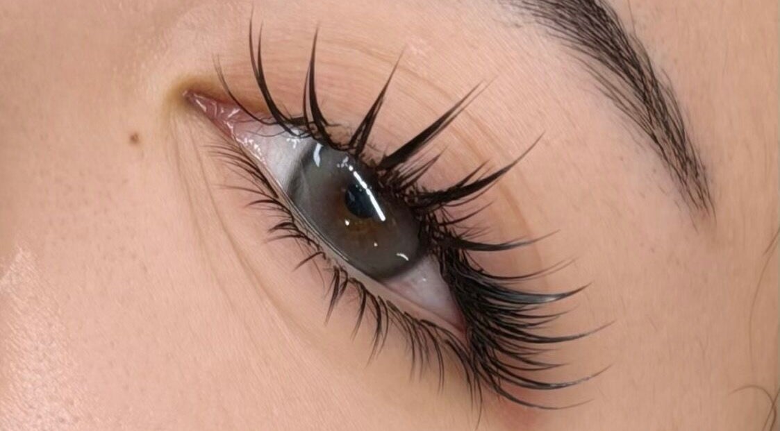 Close-up of expertly applied eyelash extensions at Lushaura Lash Studio, Burnaby, British Columbia, CA.