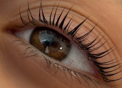 Close-up of expertly styled lashes at Lushaura Lash Studio, Burnaby, British Columbia, CA.