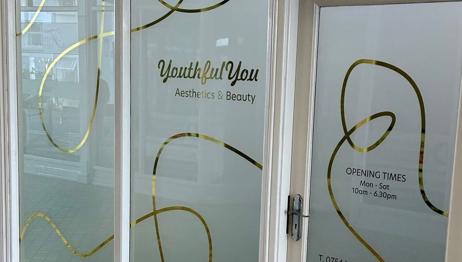 Entrance of Youthful You, Barnstaple, England, GB with aesthetics and beauty signage.