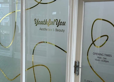 Entrance of Youthful You, Barnstaple, England, GB with aesthetics and beauty signage.