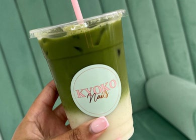 Iced matcha drink at KS Beauty By Kai, Sale, England, GB. Perfect refreshment in a serene setting.