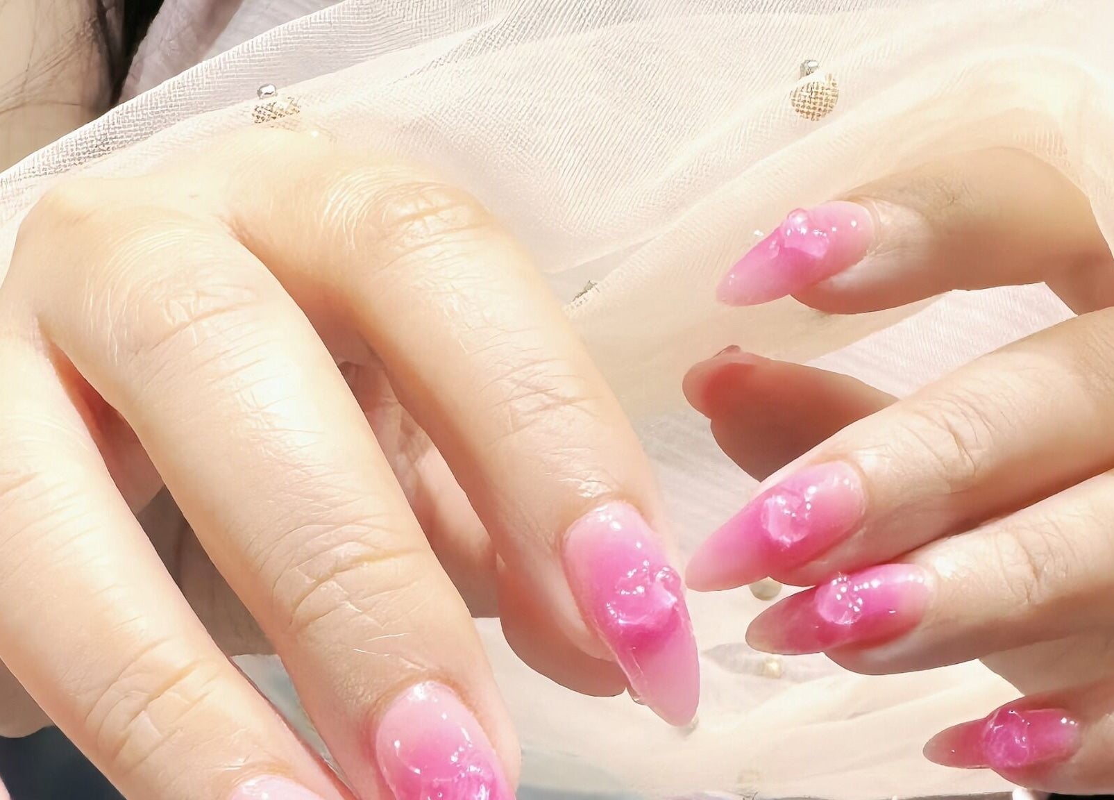 Elegant pink nail art with glossy finish by Home Nails, Singapore, Singapore, SG.