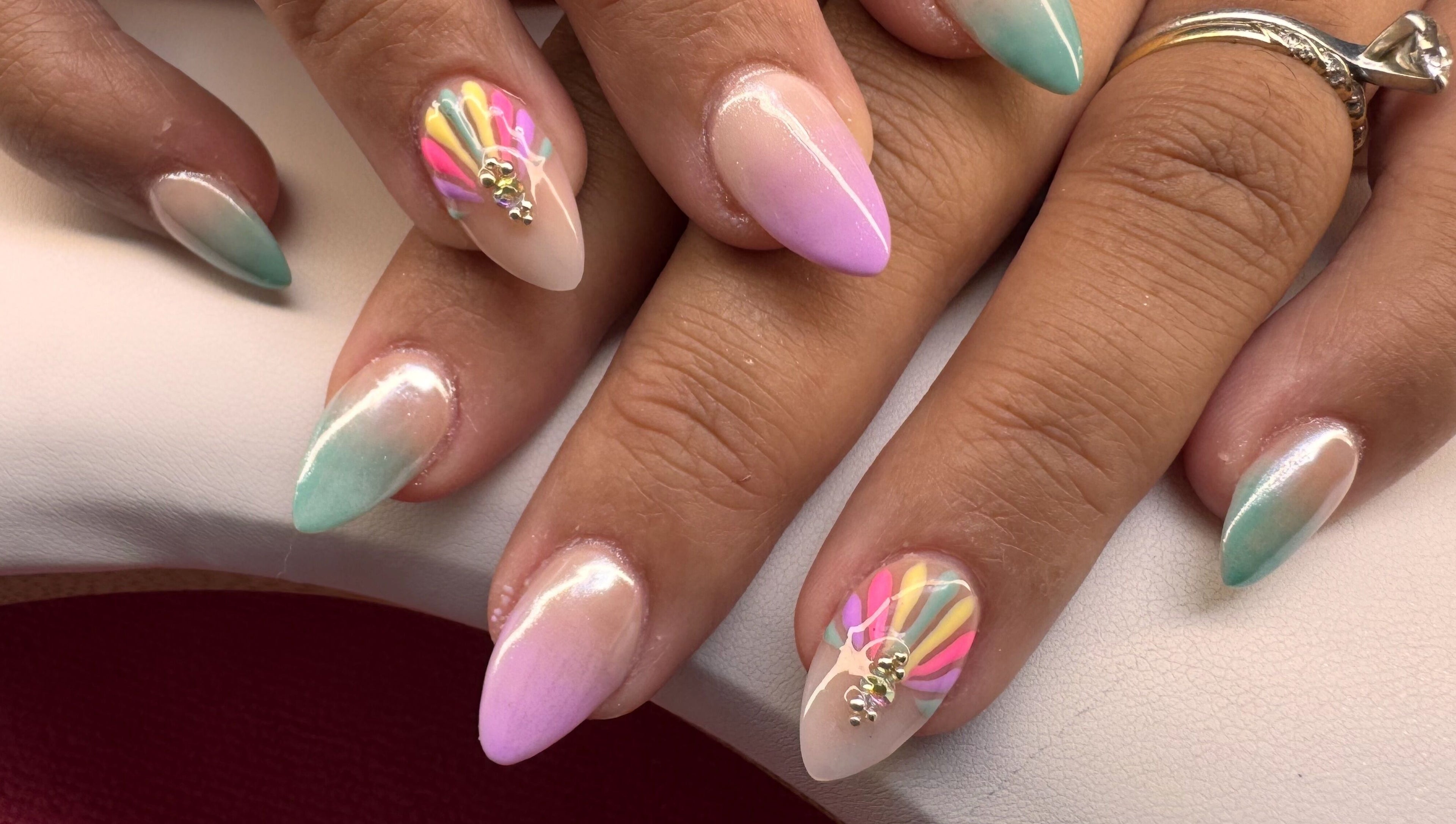 Colorful nail art by Diamond Nails by Mariela in Sindlesham, England. Mobile service available for stunning designs.