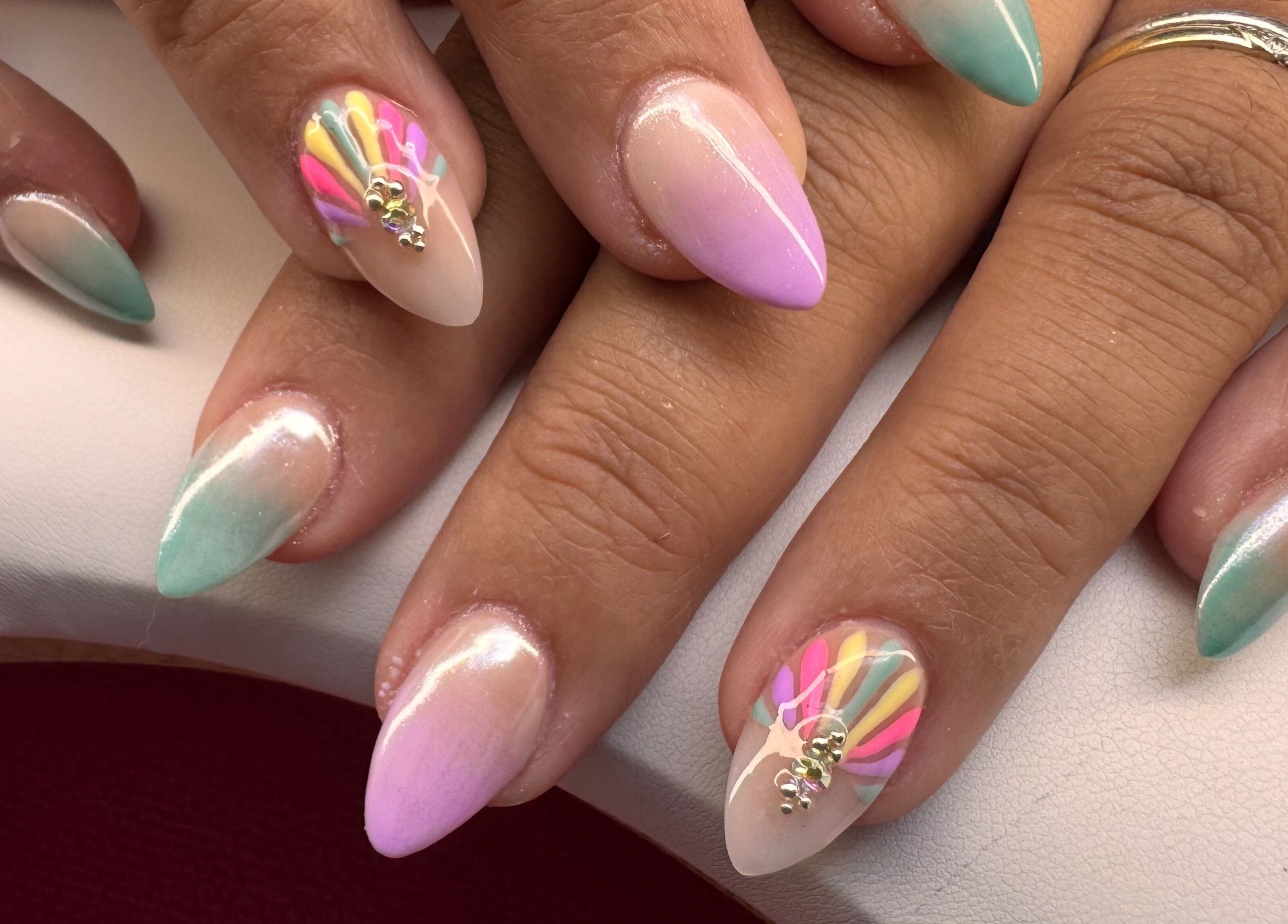 Colorful nail art by Diamond Nails by Mariela in Sindlesham, England. Mobile service available for stunning designs.