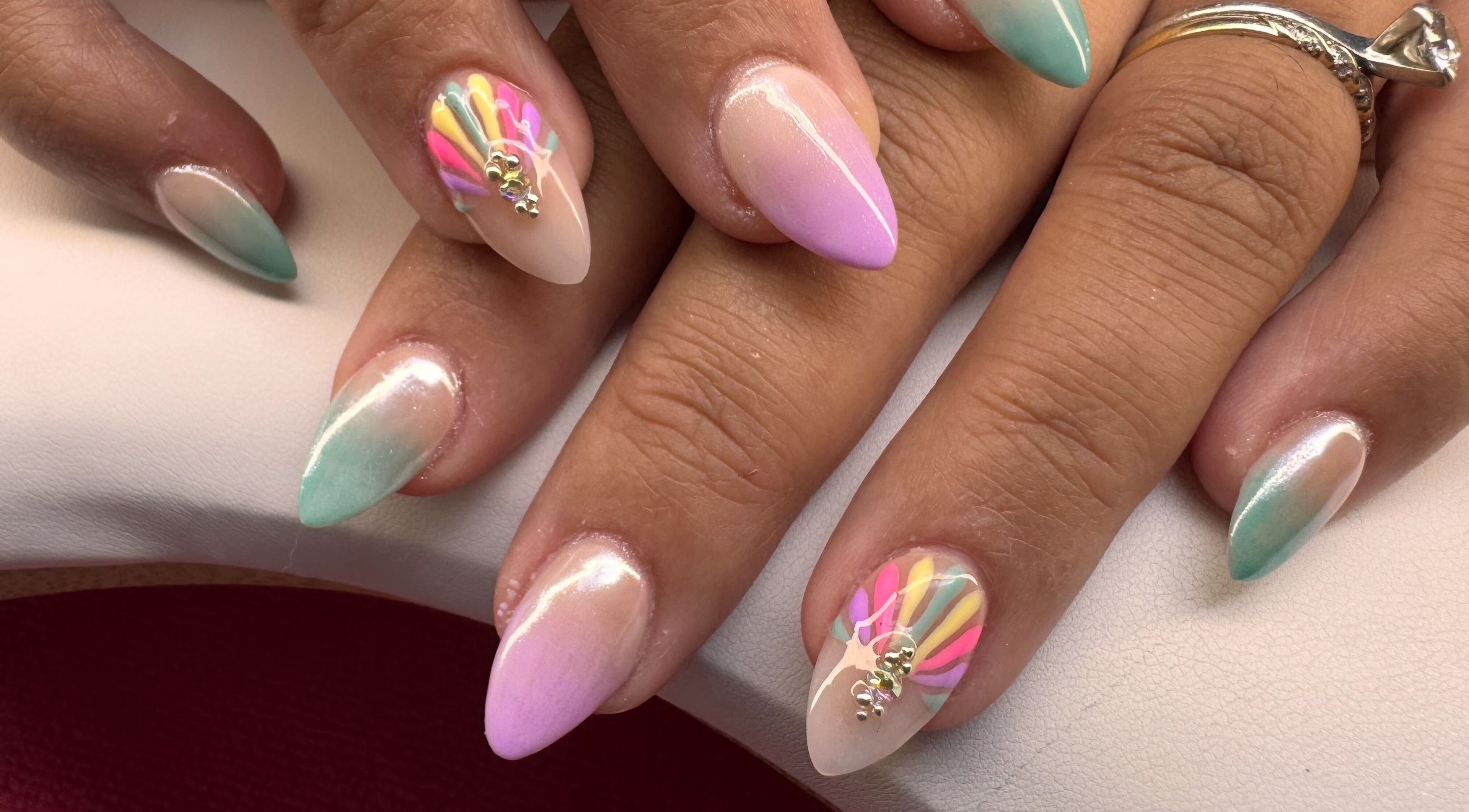 Colorful nail art by Diamond Nails by Mariela in Sindlesham, England. Mobile service available for stunning designs.