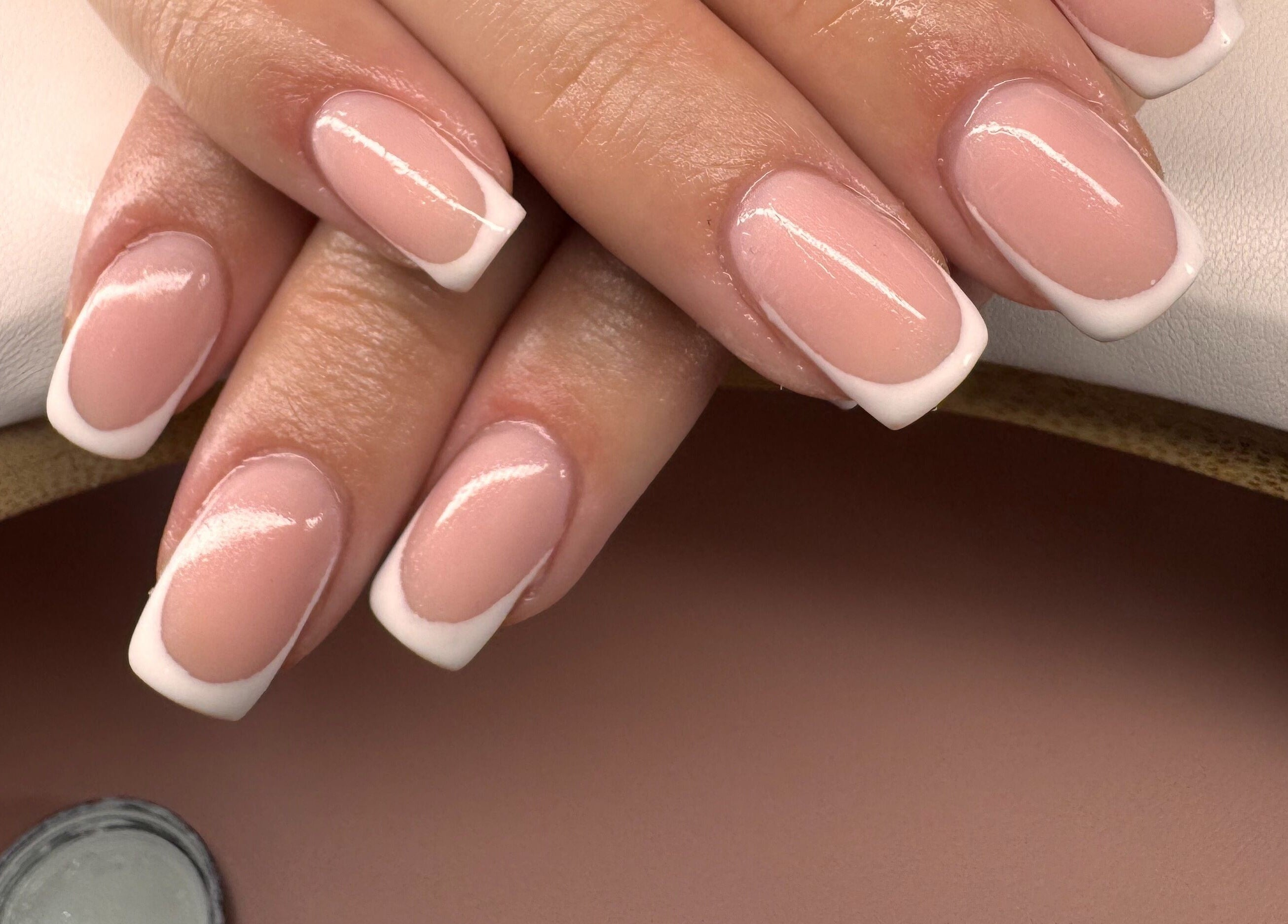 Elegant French manicure by Diamond Nails by Mariela, Sindlesham, England, GB. Mobile service available.