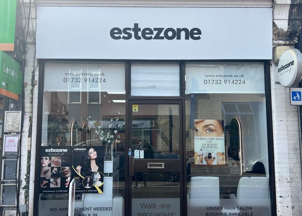 Front view of Estezone beauty and wellness venue in Tonbridge, England, GB, showcasing elegant salon entrance.