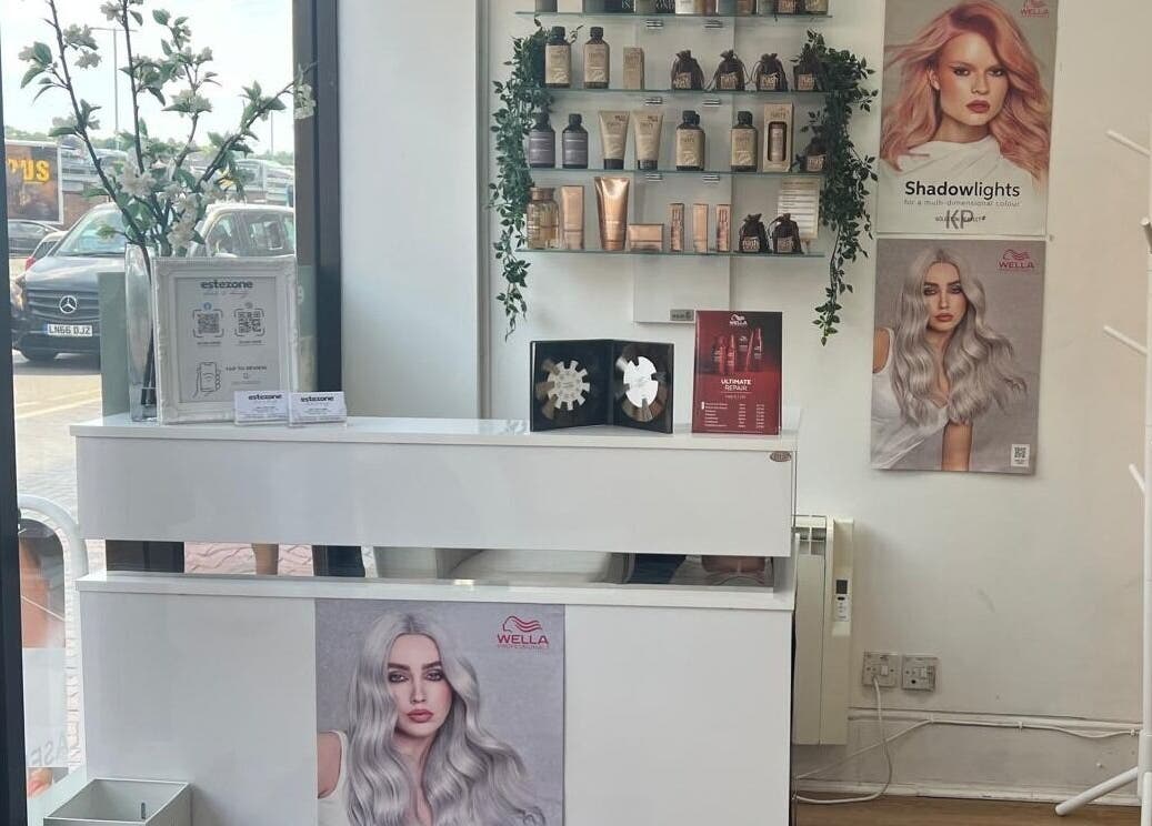 Estezone reception area with beauty products on display in Tonbridge, England, GB.