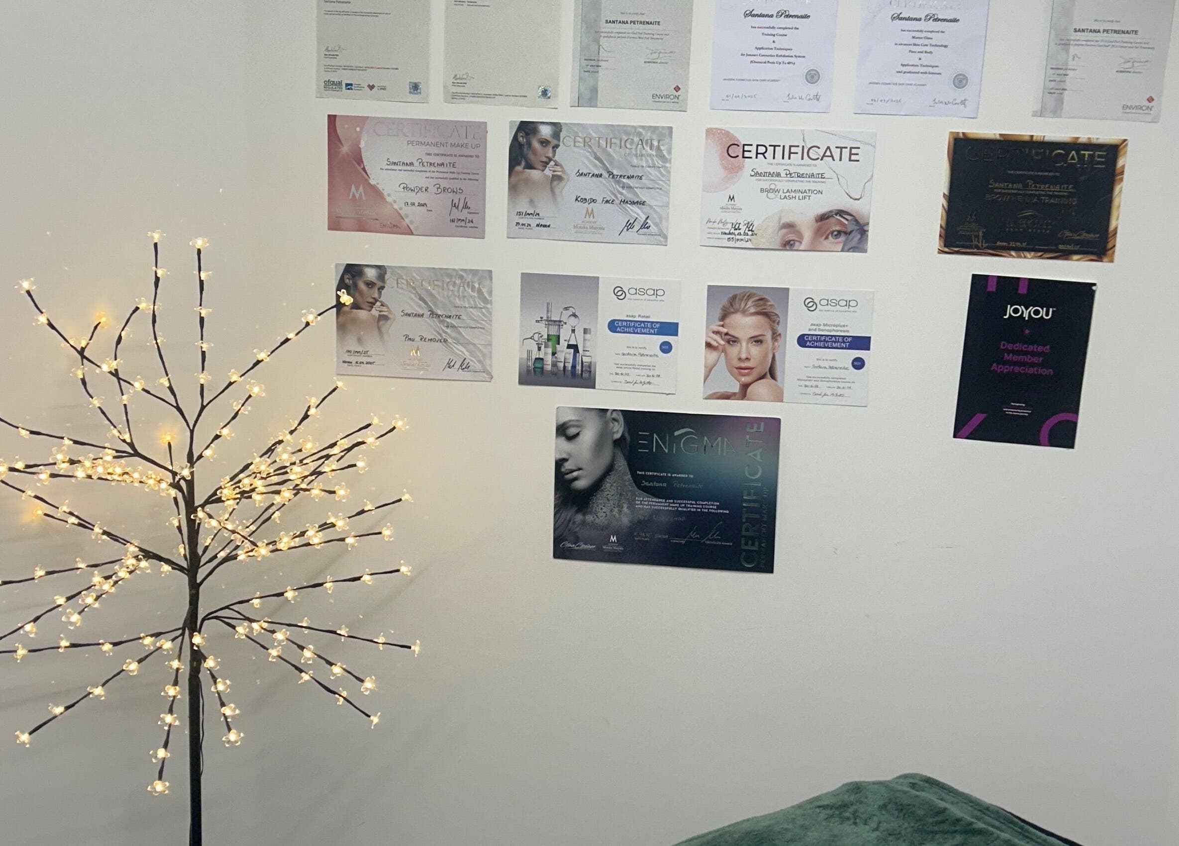 Elegant lit decor with certificates at Petren Aesthetics, Dublin, County Dublin, IE.