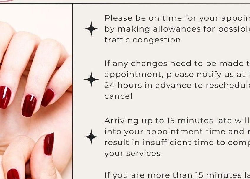 Close-up of red manicured nails at Zilke’s Beauty Bar, Rustenburg, North West, ZA.