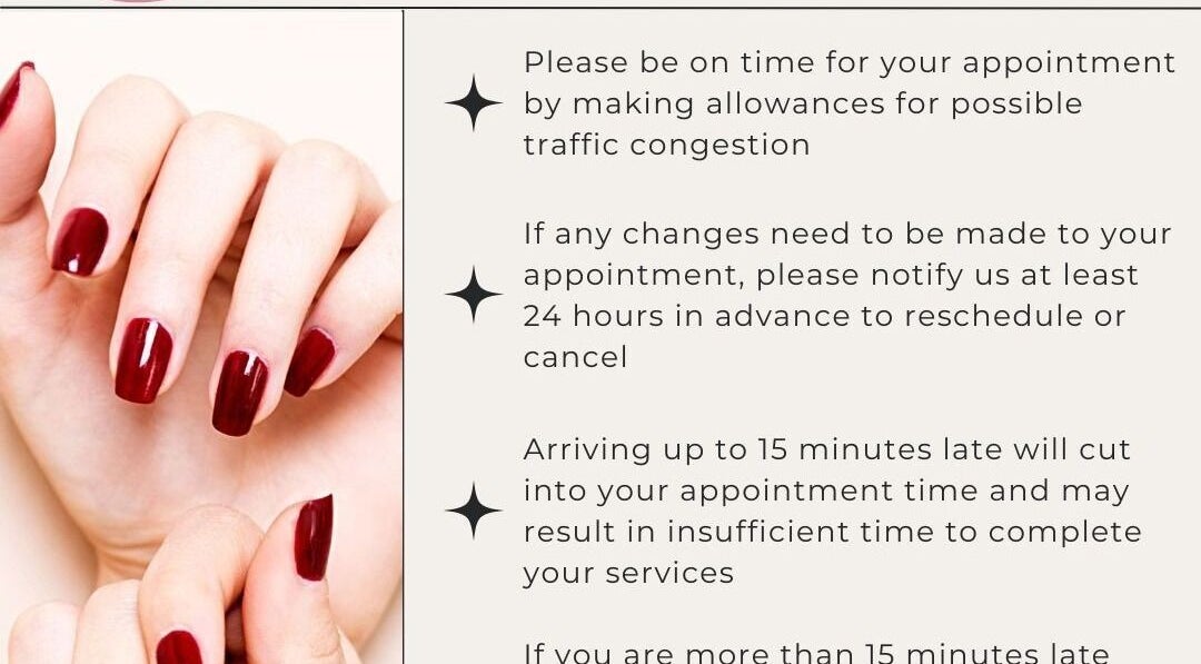 Close-up of red manicured nails at Zilke’s Beauty Bar, Rustenburg, North West, ZA.