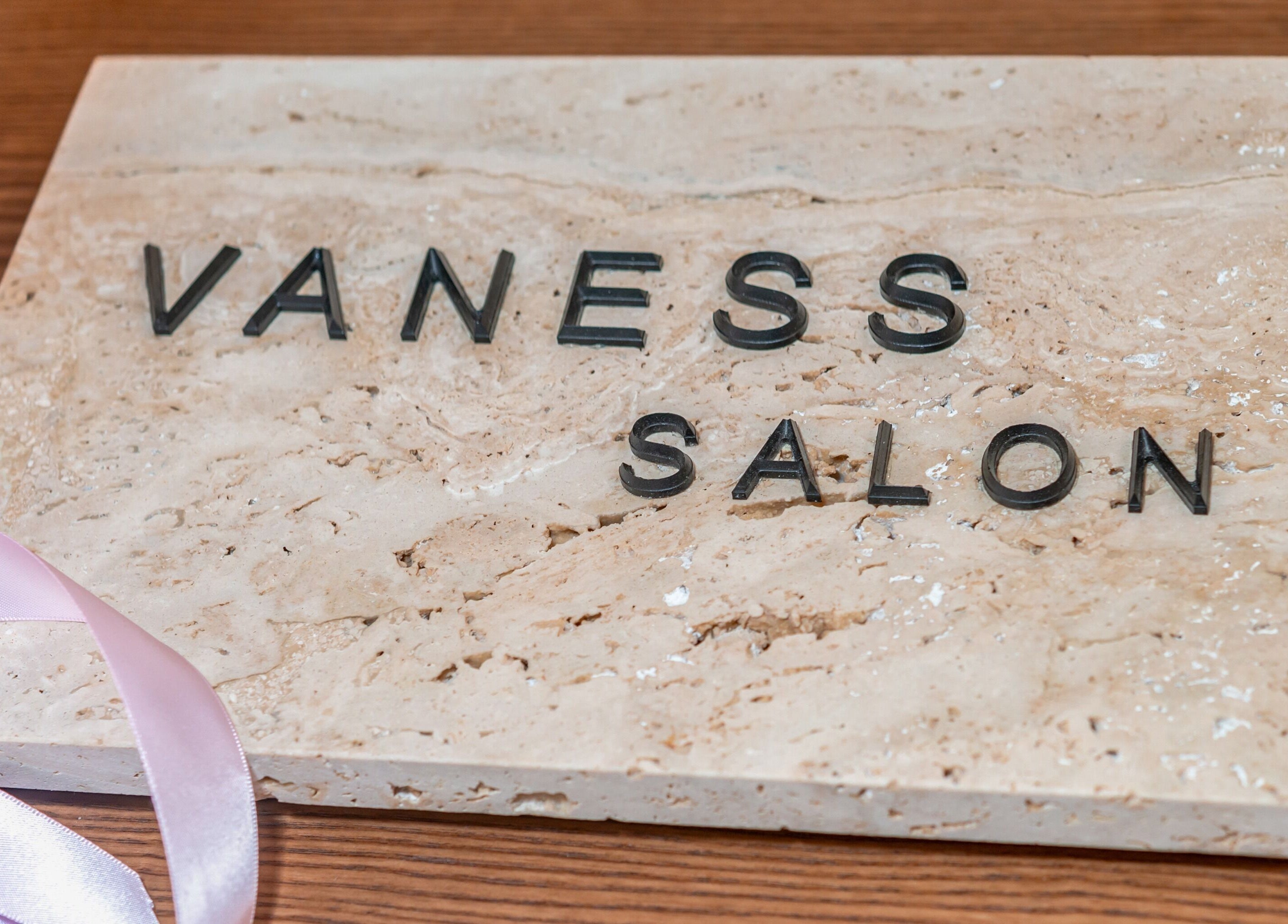 Vaness Salon stone plaque with ribbon, located in Caringbah, New South Wales, AU.