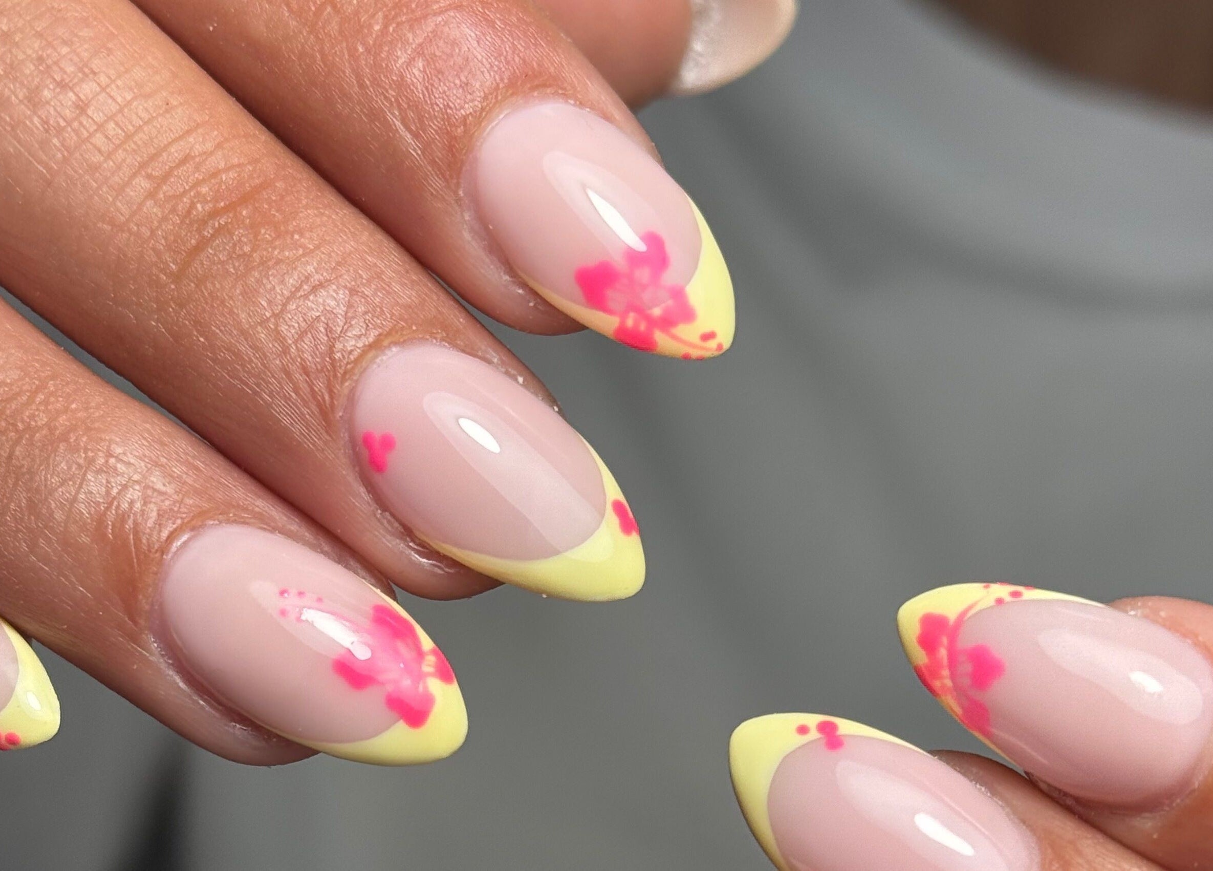 Floral-tip nail art at B's Nail Lounge, Cartwirght, New South Wales, AU showcasing vibrant design.