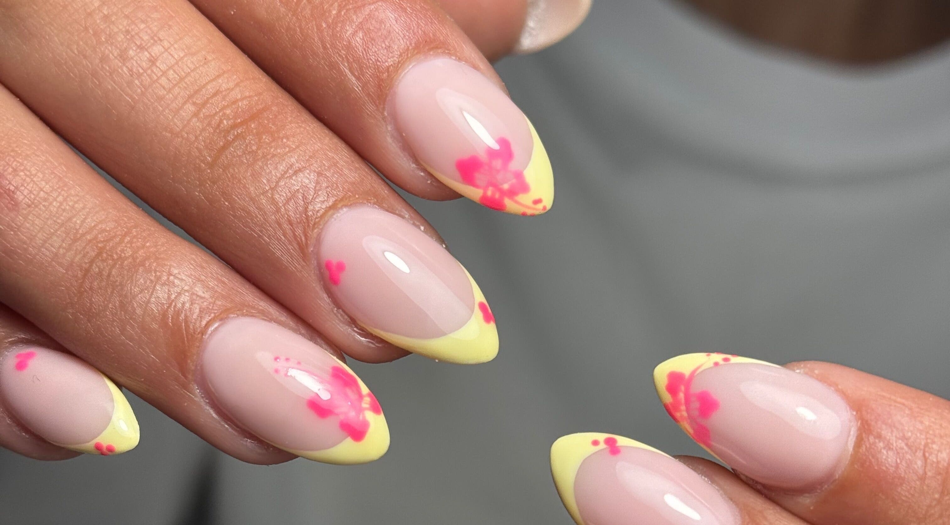 Floral-tip nail art at B's Nail Lounge, Cartwirght, New South Wales, AU showcasing vibrant design.
