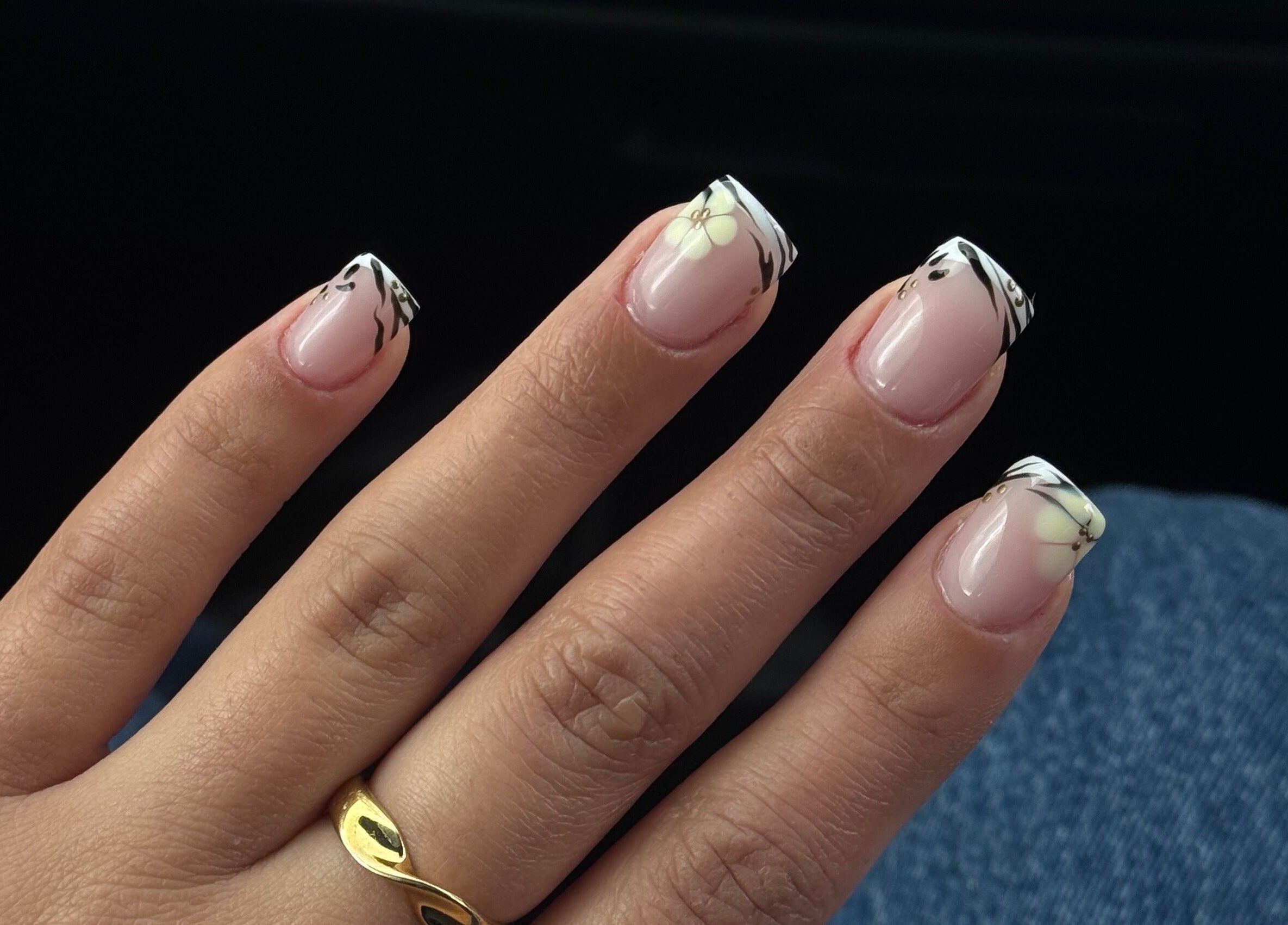 Elegant floral French manicure at B's Nail Lounge, Cartwirght, New South Wales, AU.