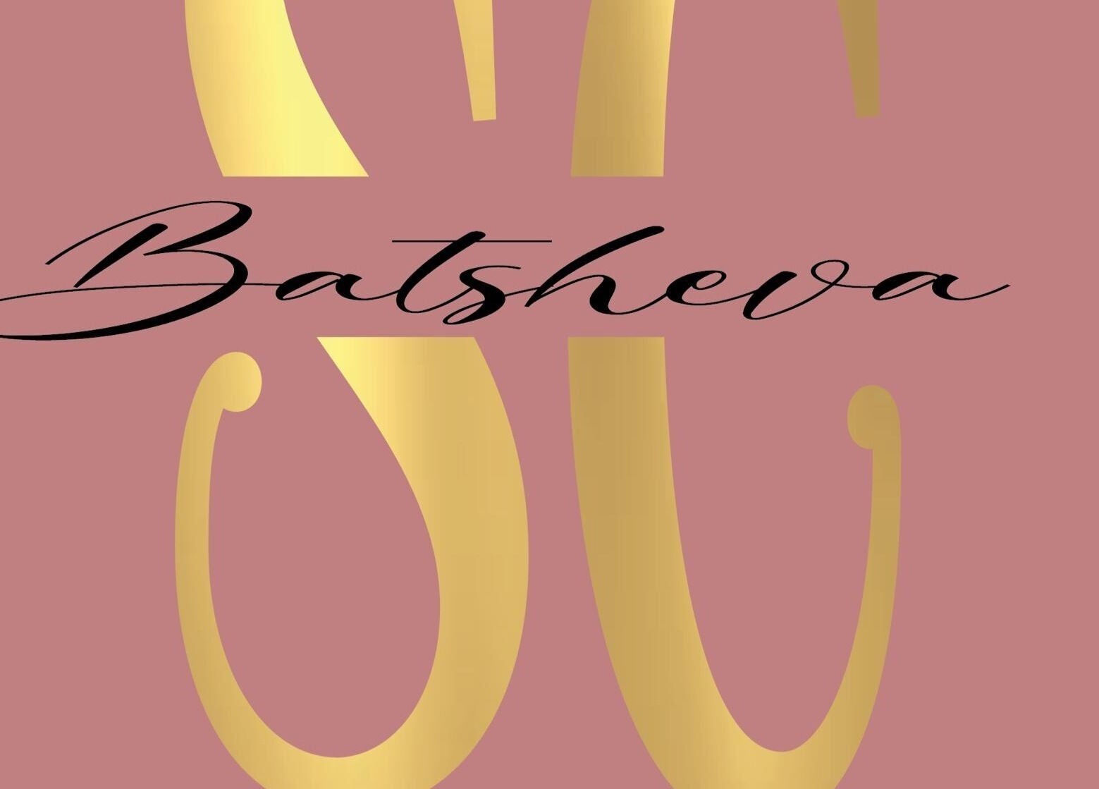 Logotipo elegante de Batsheva Second Chance en Miami, Florida, US, sobre fondo rosa con detalles dorados.