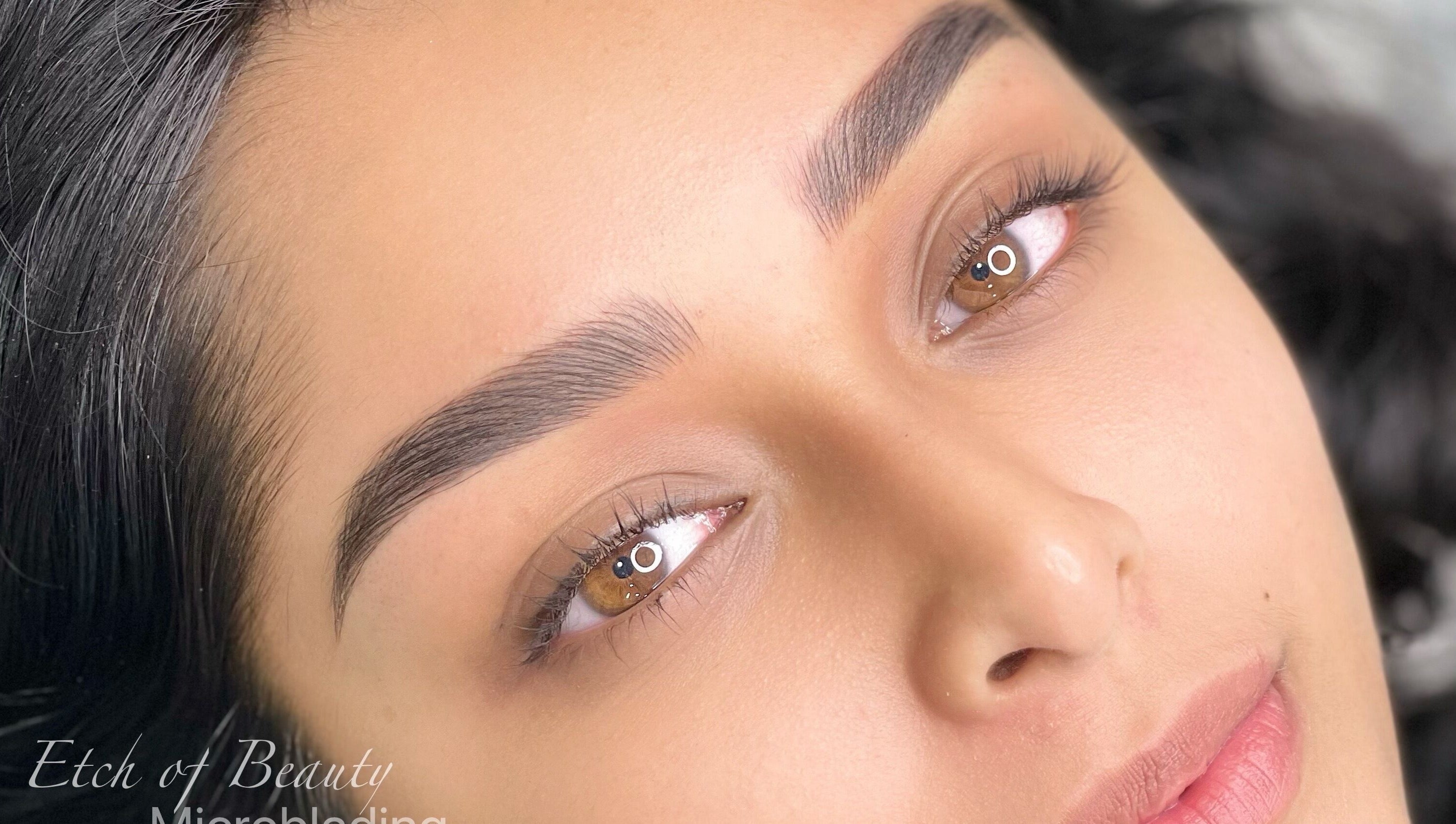 Close-up of microblading at Etch of Beauty, Moorebank, New South Wales, AU enhancing natural brow shape.