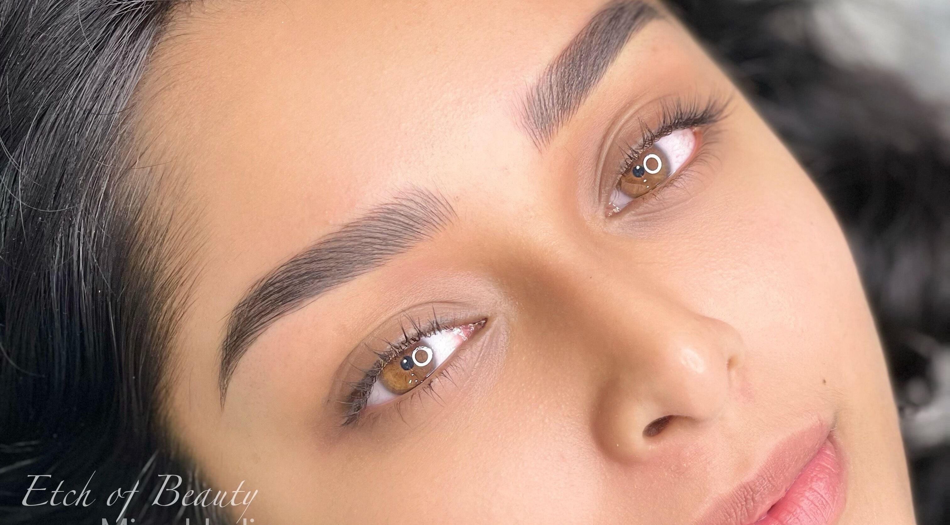 Close-up of microblading at Etch of Beauty, Moorebank, New South Wales, AU enhancing natural brow shape.