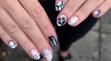 Stylish black and white nail art at Sunday Nail Club, Colchester, England, GB.