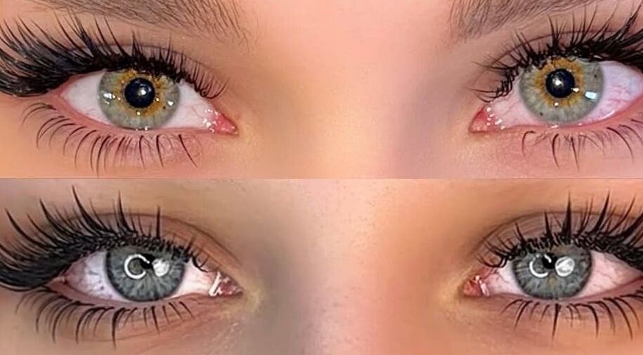 Close-up of glamorous eyelash extensions at W2 salon, South Salt Lake, Utah, US.