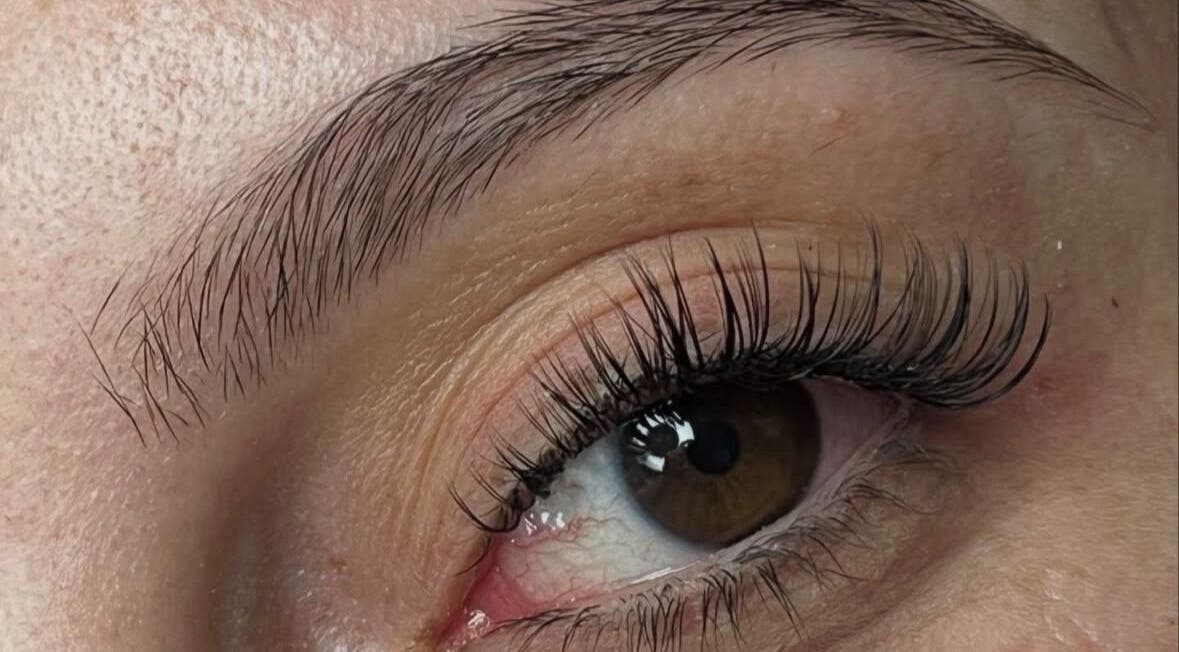 Close-up of styled eyelashes at W2 Salon in South Salt Lake, Utah, US.