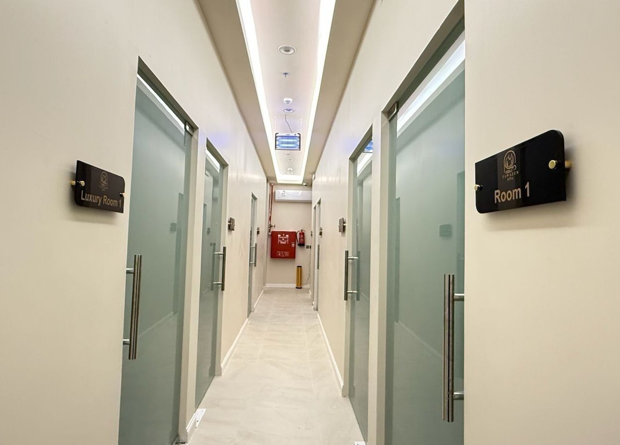 Elegant hallway at Tawazun Spa, Riyadh, Riyadh Province, SA, featuring luxury rooms.