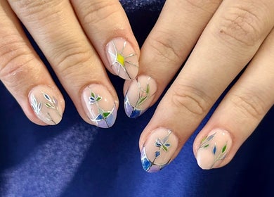 Nail art with floral designs at Mirrorball Beauty, Wandi, Western Australia, AU.