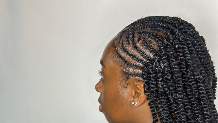 Styled cornrows at Zeehair Salon in Ajax, Ontario, CA. Perfectly braided hair for a sophisticated look.