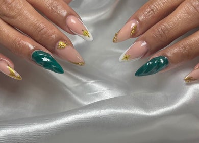 Chic nail design with gold accents at Nails by Frankie, Chicago, Illinois, US.