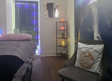 Cozy therapy room at Rejuvenating Therapies, Bangor, Northern Ireland, GB with calming decor and soft lighting.