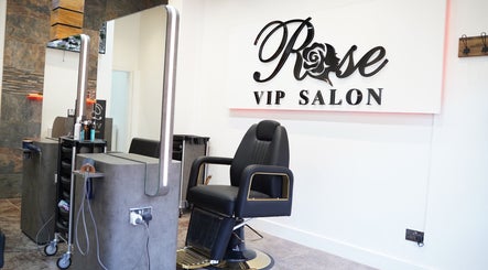 Luxury salon chair at Rose vip salon, Paisley, Scotland, GB with stylish decor.