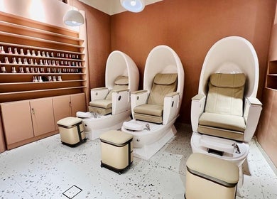 Luxurious pedicure chairs at The Muse Beauty Space, Dubai, Dubai, AE, offering a serene wellness experience.
