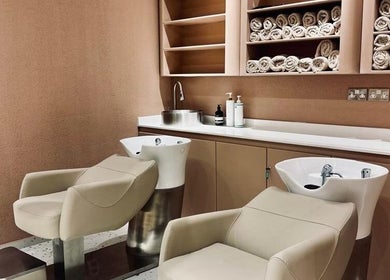 Elegant salon wash station at The Muse Beauty Space, Dubai, Dubai, AE, showcasing luxury and relaxation.