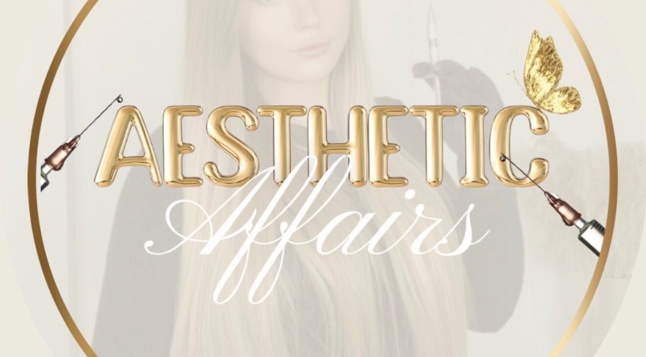 Logo of Aesthetic Affairs, a beauty venue in Leicester, England, GB, featuring gold text and a butterfly.