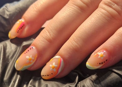 Floral nail art showcasing vibrant designs at Chloe's in Woodville, England, GB.