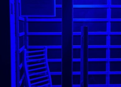 Relaxing blue-lit room at Recover by Heat Retreat, Mount Maunganui, Bay Of Plenty Region, NZ for ultimate wellness.