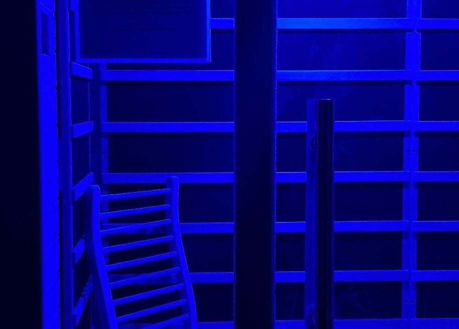 Relaxing blue-lit room at Recover by Heat Retreat, Mount Maunganui, Bay Of Plenty Region, NZ for ultimate wellness.