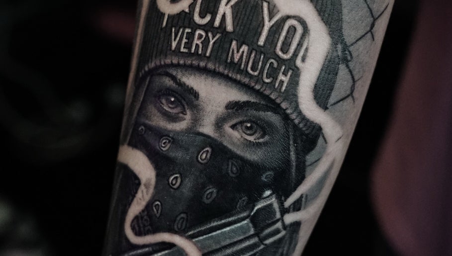 Detailed tattoo sleeve design at Z A Tattoo in Bolton, England, showcasing intricate art work.