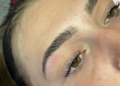 Close-up of perfectly styled brows at Angel Eyes Beauty By Arien, Halls Head, Western Australia, AU.