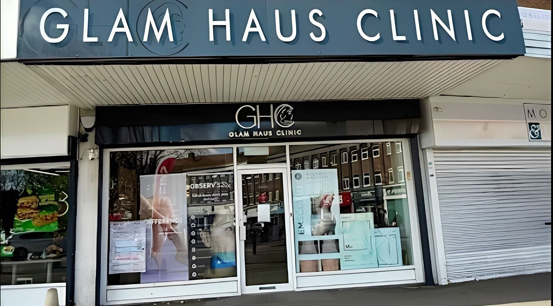 Front view of Glam Haus Clinic in Coventry, England, GB, showcasing the sleek exterior signage.