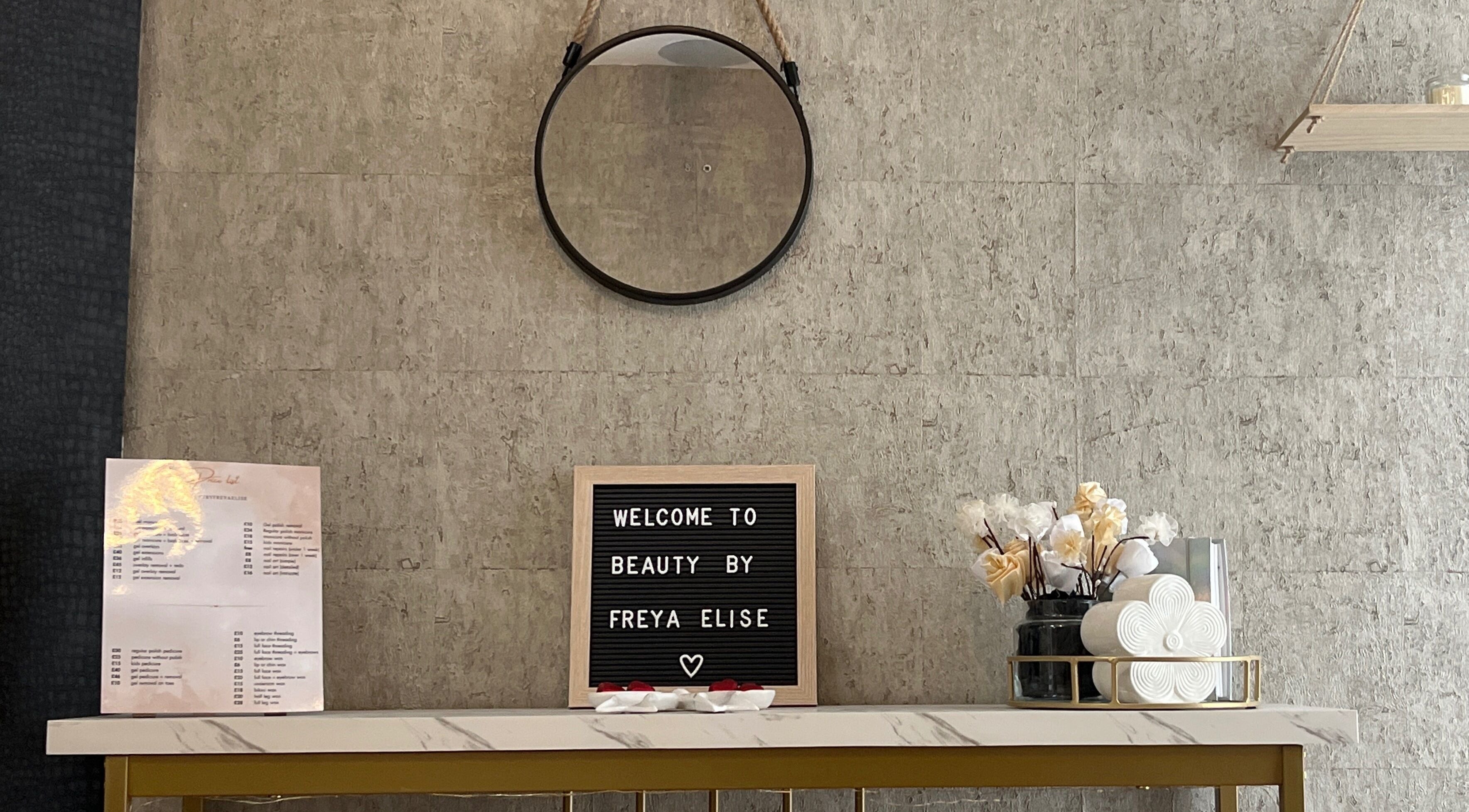 Entrance at Beauty by Freya Elise, featuring a stylish welcome display in Leatherhead, England, GB.