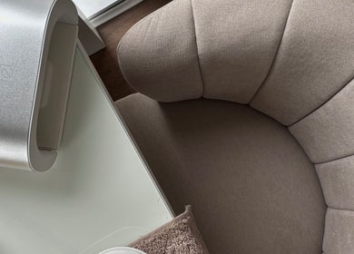 Elegant beauty setup with plush chair at CLN Cosmetics, Newport, Wales, GB.