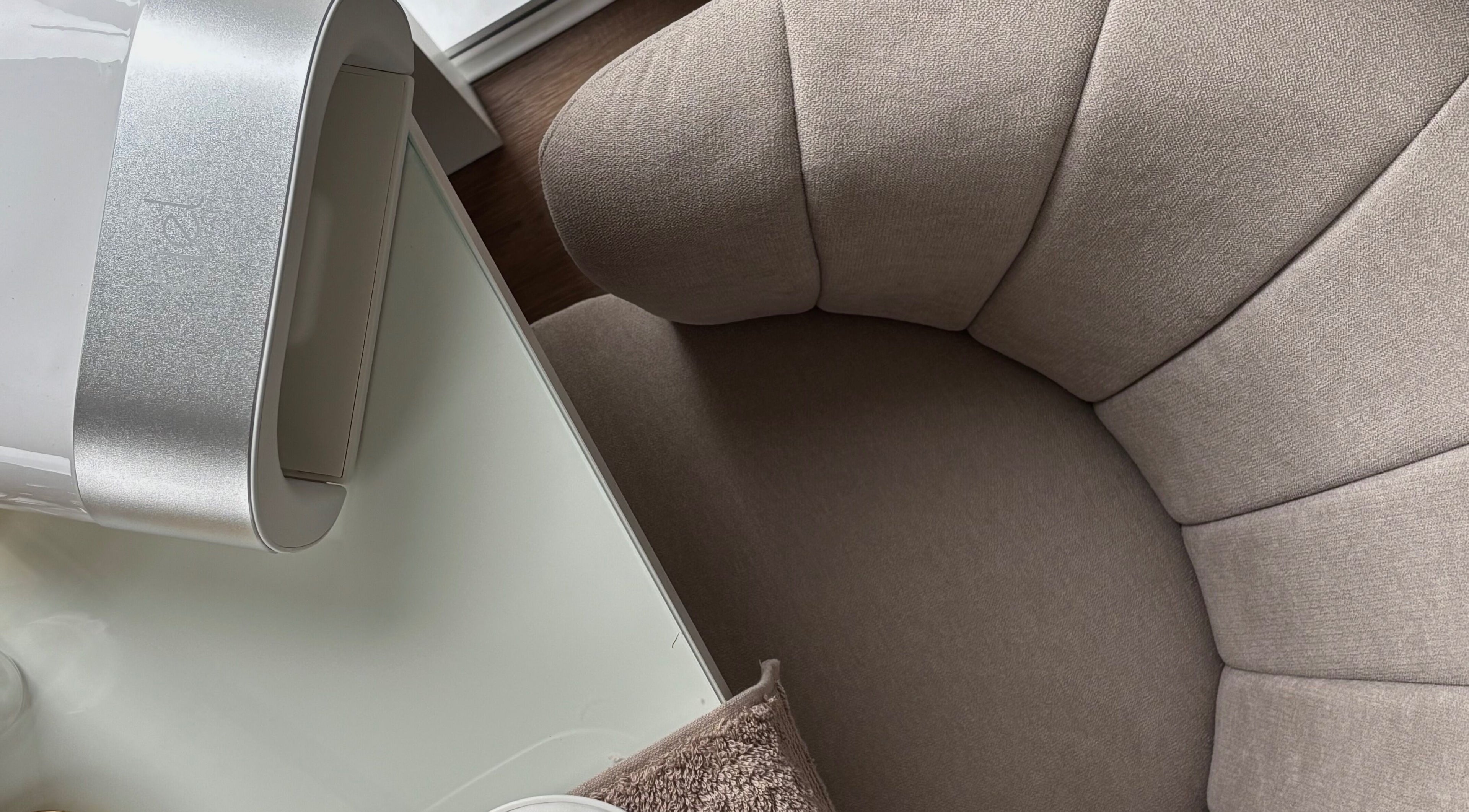 Elegant beauty setup with plush chair at CLN Cosmetics, Newport, Wales, GB.